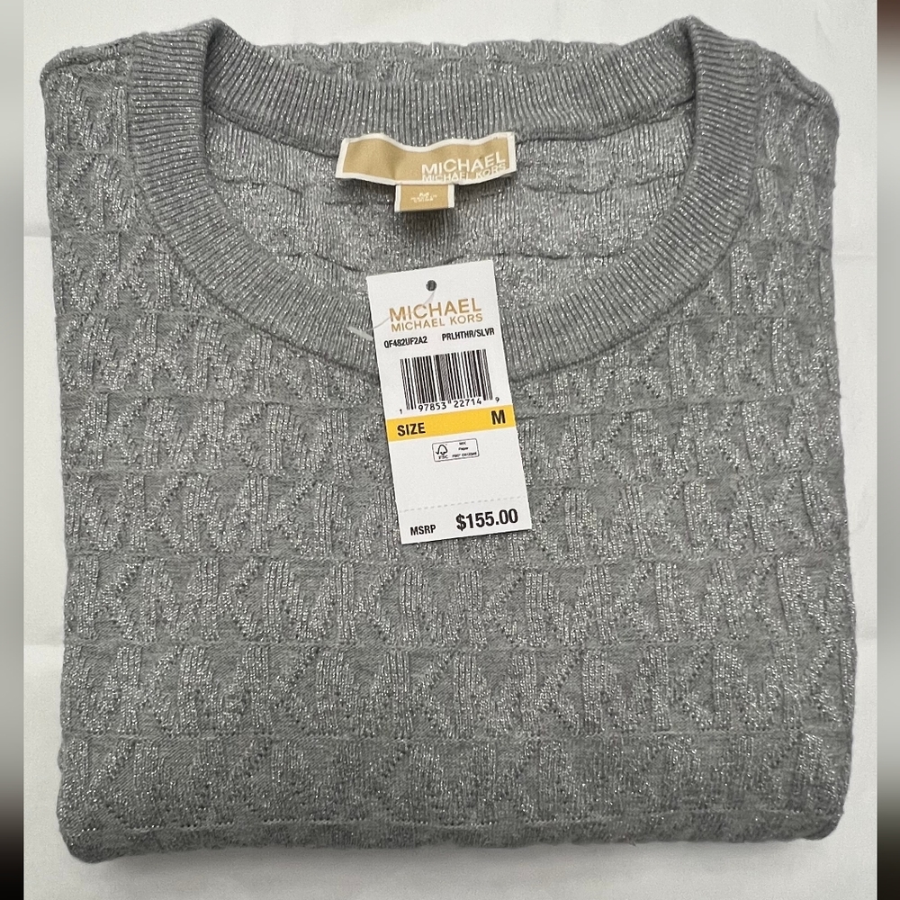 NWOT Michael Kors Grey Metallic Knit Dress - Picture 2 of 8